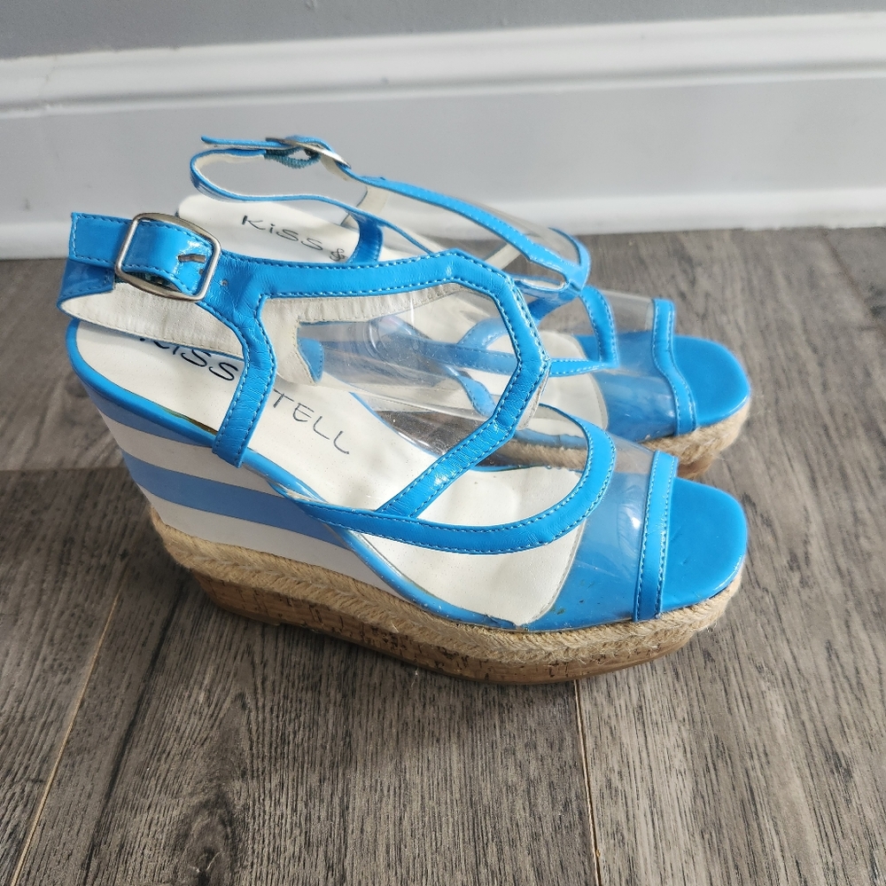Kiss & Tell | Blue Striped Open Toe Sandal Wedge